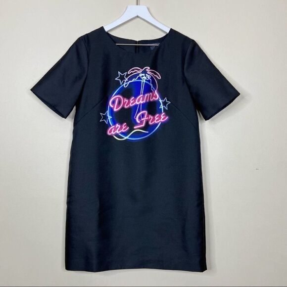 French Connection Dresses & Skirts - FRENCH CONNECTION Dreams Are Free Shift Dress Black Neon Sign Size 6
